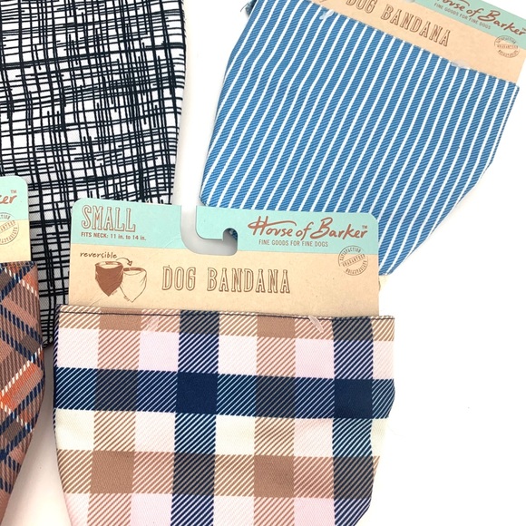 House of Barker Reversible Dog Bandana Plaid, Stripes NEW - Picture 2 of 3